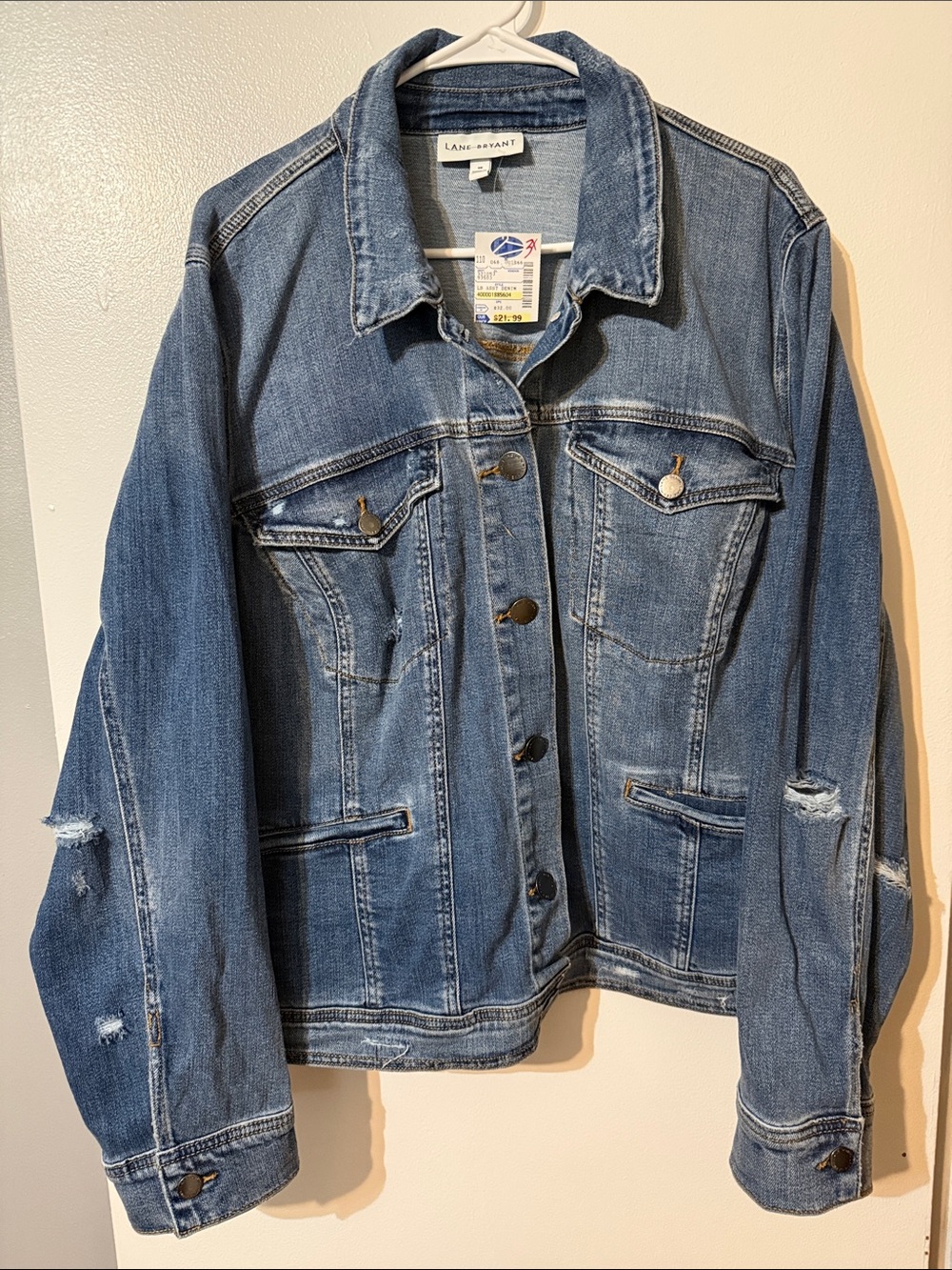 Lane Bryant Medium Blue Distressed Denim Jacket
